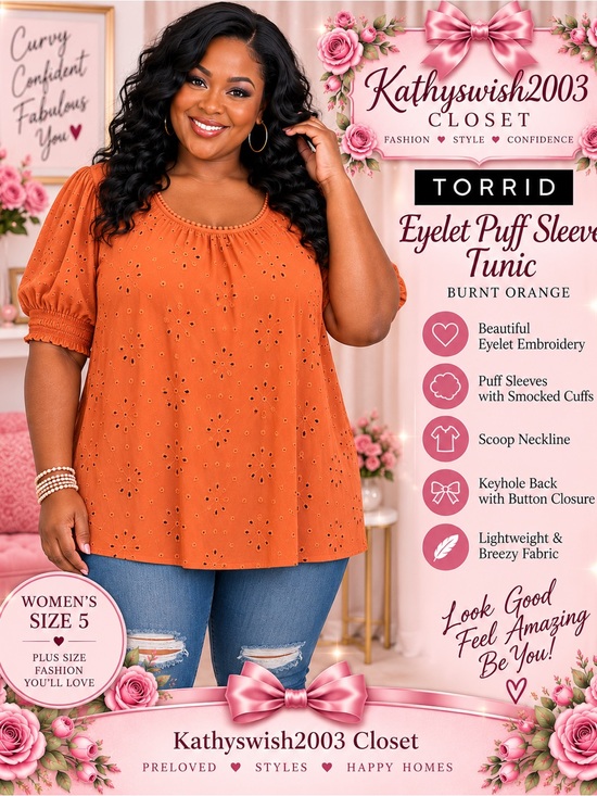 torrid Tops - torrid Burnt Orange Eyelet Puff Sleeve Tunic